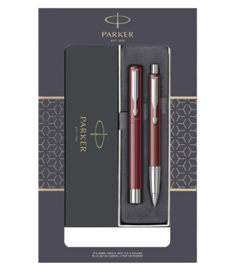 Set Parker Vector Roșu – stilou + pix, casetă cadou cu fereastră