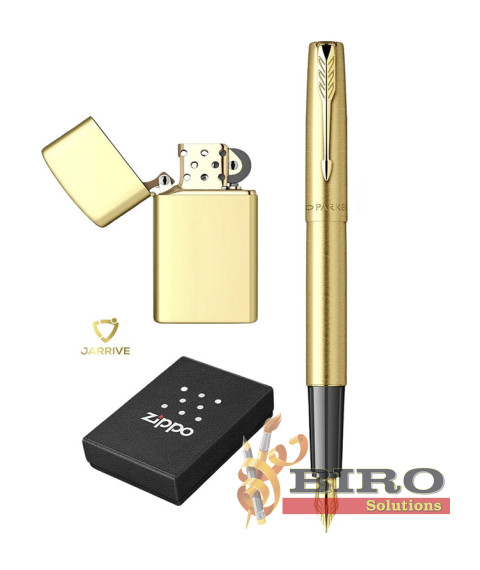 Set cadou Roller Parker Frontier Gold + Brichetă Zippo Executive 204B