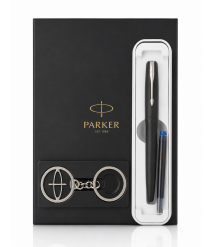 Set cadou Parker Frontier Negru – stilou + agendă + cutie metalică + breloc Parker