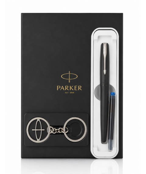 Set cadou Parker Frontier Negru – stilou + agendă + cutie metalică + breloc Parker