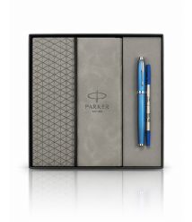 Set Parker IM Rituals Grey – roller + agendă albastră cu clapă în casetă cadou