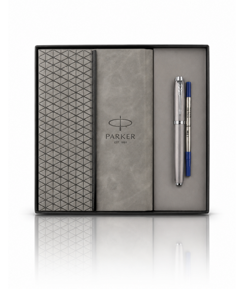 Set Parker IM Rituals Grey – roller + agendă gri cu clapă în casetă cadou