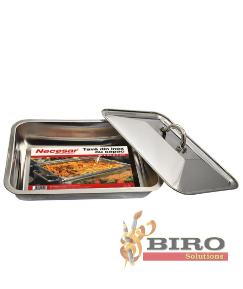 Tava din inox cu capac 35 x 26 cm