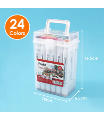 Set 24 markere profesionale, două vârfuri 1 mm și 7 mm, Foska MK5001