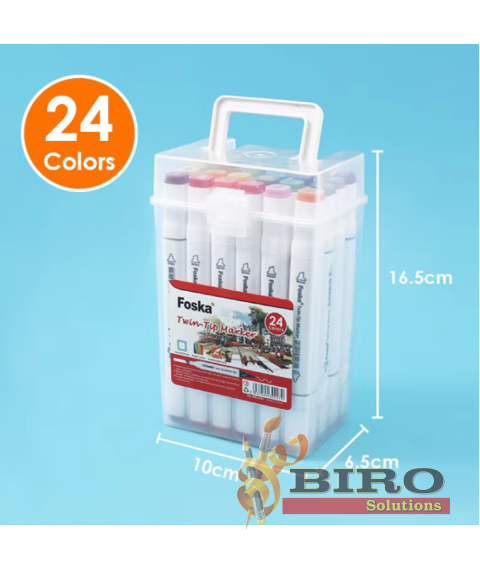 Set 24 markere profesionale, două vârfuri 1 mm și 7 mm, Foska MK5001