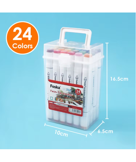 Set 24 markere profesionale, două vârfuri 1 mm și 7 mm, Foska MK5001