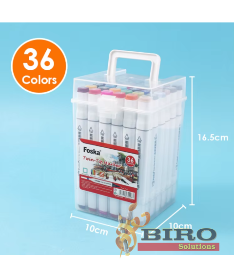 Set 36 markere profesionale, două vârfuri 1 mm și 7 mm, Foska MK5002