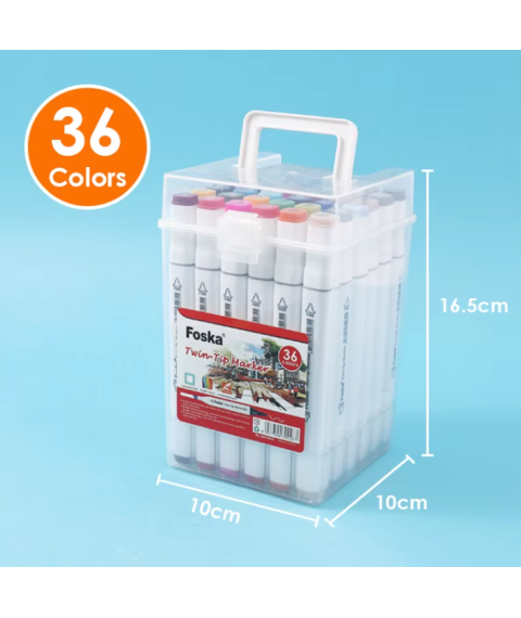 Set 36 markere profesionale, două vârfuri 1 mm și 7 mm, Foska MK5002