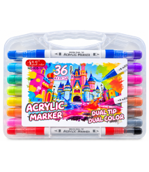 Set markere acrilice cu 2 capete, 36 culori, ML103-2, cutie din plastic, 605-18