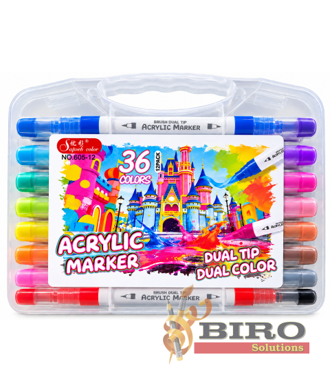 Set markere acrilice cu 2 capete, 36 culori, ML103-2, cutie din plastic, 605-18