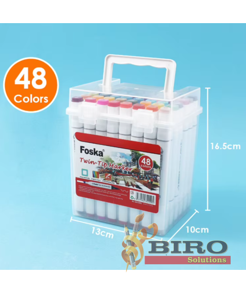 Set 48 markere profesionale, două vârfuri 1 mm și 7 mm, Foska MK5003