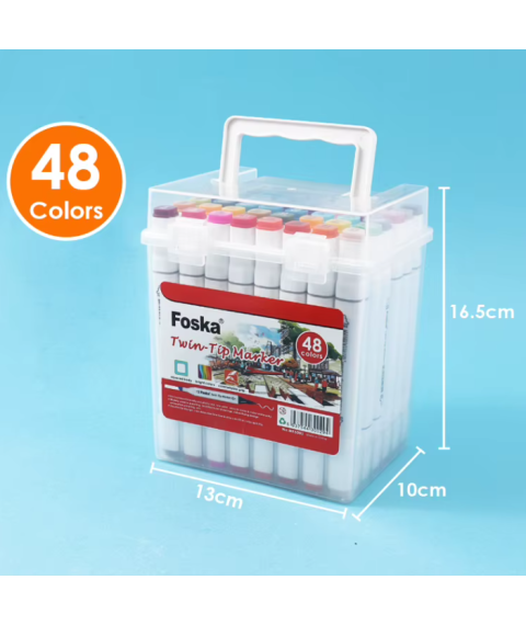 Set 48 markere profesionale, două vârfuri 1 mm și 7 mm, Foska MK5003
