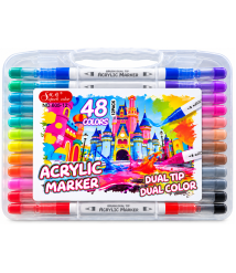 Set markere acrilice cu 2 capete, 48 culori, ML103-3, cutie din plastic, 605-24