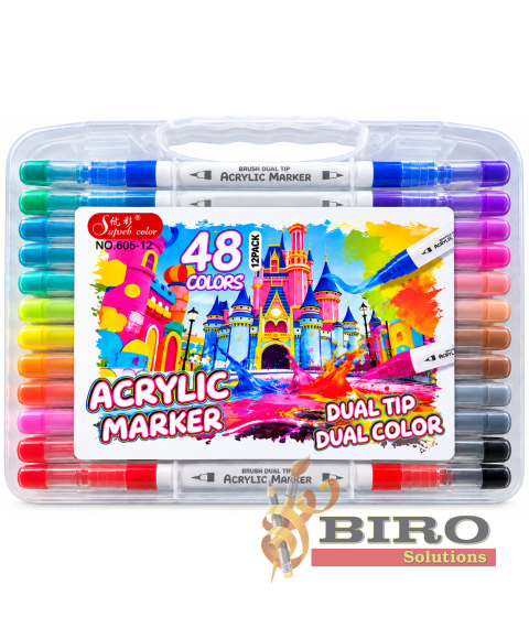 Set markere acrilice cu 2 capete, 48 culori, ML103-3, cutie din plastic, 605-24