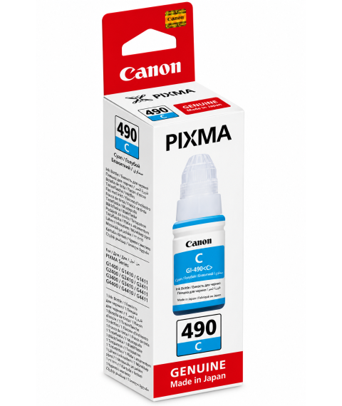 Cerneală Canon GI-490C Cyan, 70 ml, pentru PIXMA G1400 / G1410 / G2400 / G2410 / G3400 / G3410 / G4000