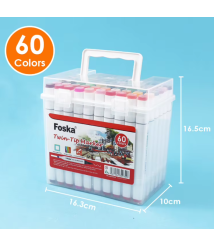 Set 60 markere profesionale, două vârfuri 1 mm și 7 mm, Foska MK5004