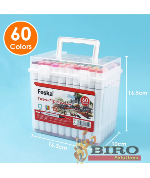 Set 60 markere profesionale, două vârfuri 1 mm și 7 mm, Foska MK5004