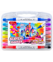 Marker acrilic 24 culori, cu 2 capete, ML103-1, cutie plastic, 605-12