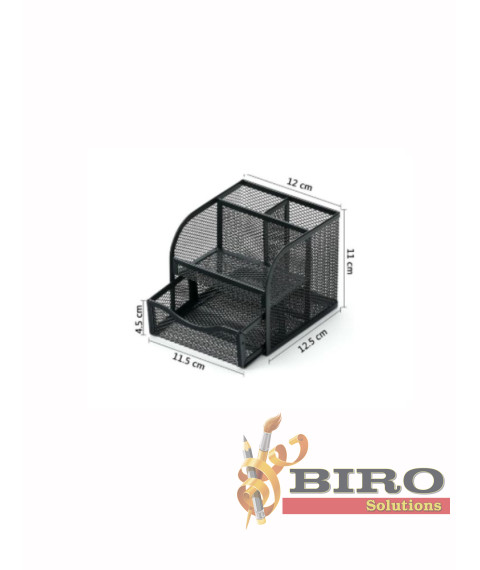 Organizator de birou din plasă cu 3 compartimente și 1 sertar extensibil, metalic