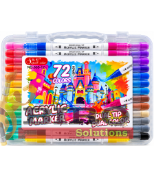Set markere acrilice cu 2 capete, 72 culori, ML103-4, cutie din plastic, 605-36