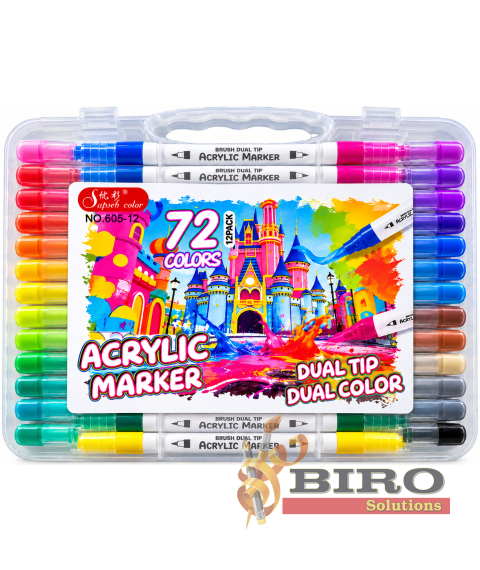 Set markere acrilice cu 2 capete, 72 culori, ML103-4, cutie din plastic, 605-36
