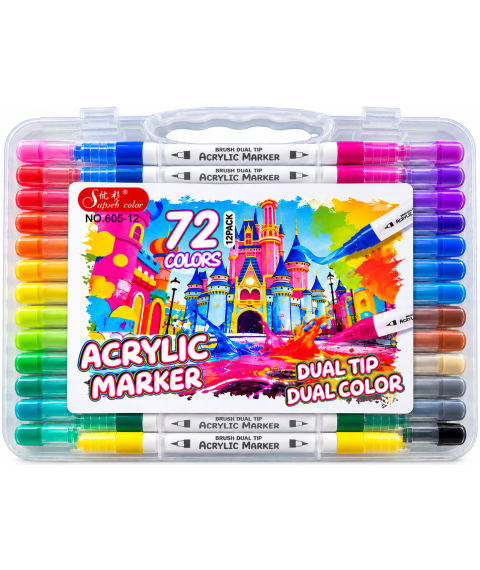 Set markere acrilice cu 2 capete, 72 culori, ML103-4, cutie din plastic, 605-36