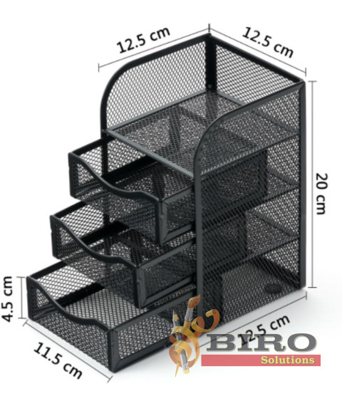Organizator de birou din plasă cu 3 sertare, metalic