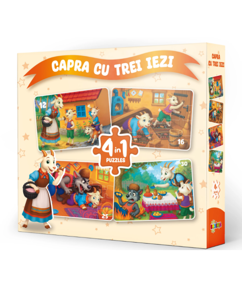 Puzzle 4 în 1 „Capra cu trei iezi”