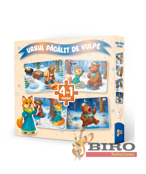 Puzzle 4 în 1 „Ursul păcălit de vulpe”