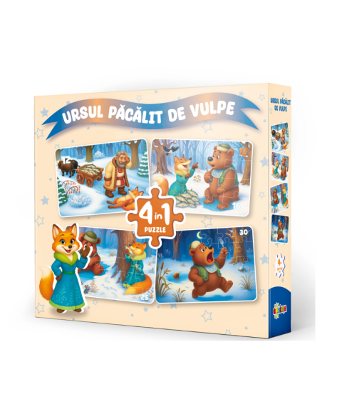 Puzzle 4 în 1 „Ursul păcălit de vulpe”