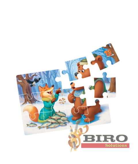 Puzzle 4 în 1 „Ursul păcălit de vulpe”