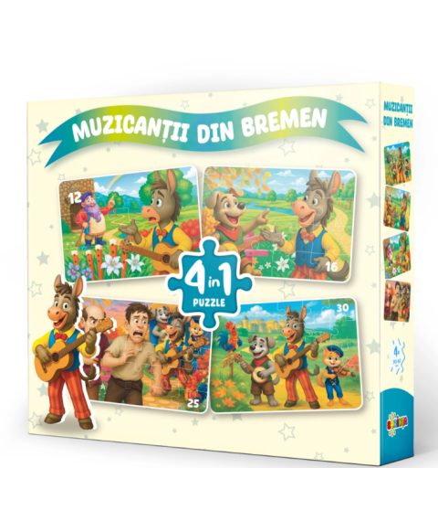 Puzzle 4 în 1 „Muzicanții din Bremen”
