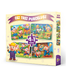 Puzzle 4 în 1 „Cei trei purceluși”