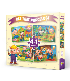 Puzzle 4 în 1 „Cei trei purceluși”