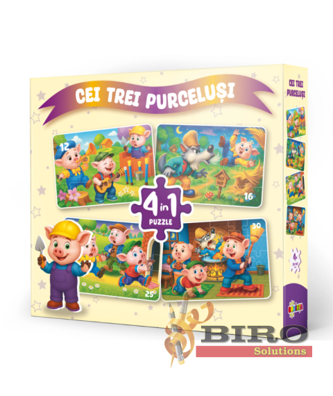 Puzzle 4 în 1 „Cei trei purceluși”