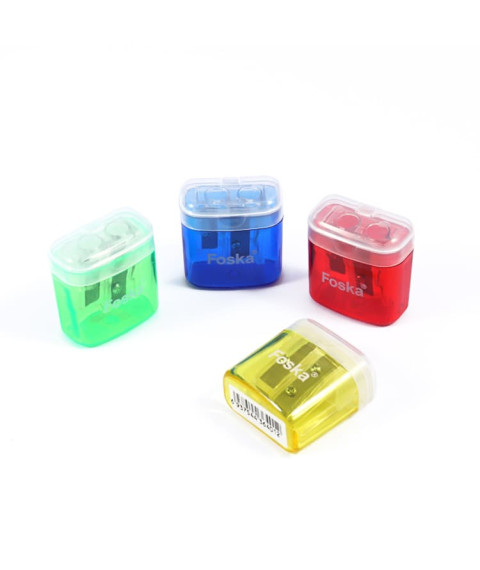 Ascuțitoare dublă din plastic, cu rezervor transparent, Foska AT4080