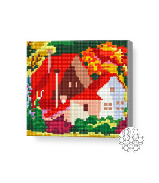 Căsuța în pădure tomnatică, 20х20 cm, mozaic cu diamante