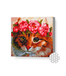Mozaic cu diamante „Pisicuța în coroniță de flori”, 20 × 20 cm