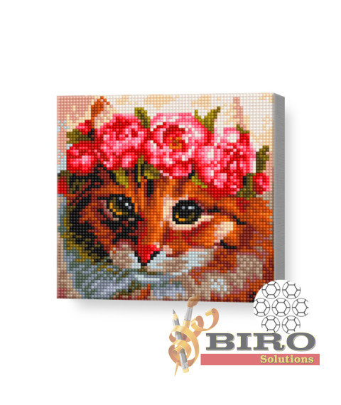 Mozaic cu diamante „Pisicuța în coroniță de flori”, 20 × 20 cm
