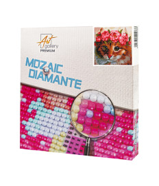 Mozaic cu diamante „Pisicuța în coroniță de flori”, 20 × 20 cm
