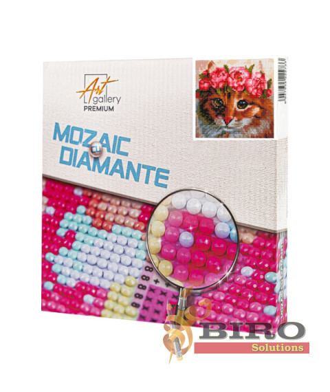 Mozaic cu diamante „Pisicuța în coroniță de flori”, 20 × 20 cm