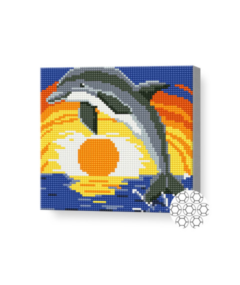 Mozaic cu diamante „Delfin la apus”, 20 × 20 cm