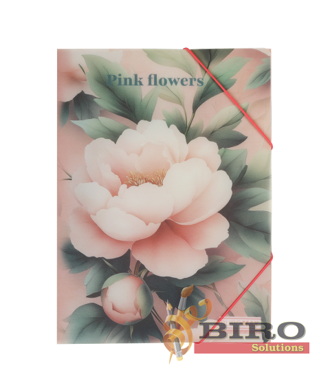 Mapă A4 cu elastic PEONY ARABESKI, semitransparentă, roz