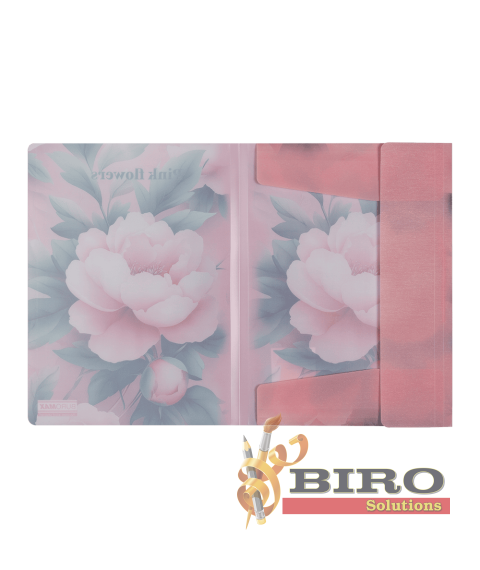 Mapă A4 cu elastic PEONY ARABESKI, semitransparentă, roz