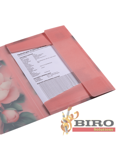 Mapă A4 cu elastic PEONY ARABESKI, semitransparentă, roz