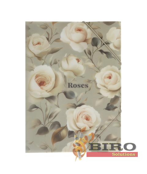 Mapă A4 cu elastic ROSES ARABESKI, semitransparentă, gri deschis
