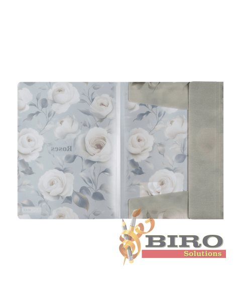 Mapă A4 cu elastic ROSES ARABESKI, semitransparentă, gri deschis