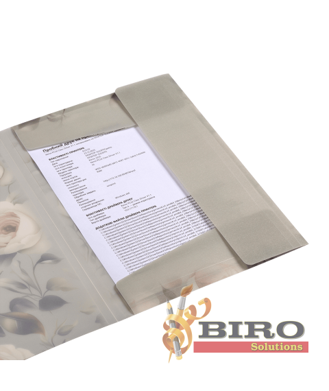 Mapă A4 cu elastic ROSES ARABESKI, semitransparentă, gri deschis