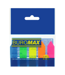 Notițe adezive din plastic SAGEATA, NEON 5 cul. x 25 foi, 45x12 mm BUROMAX