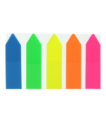 Notițe adezive din plastic SAGEATA, NEON 5 cul. x 25 foi, 45x12 mm BUROMAX